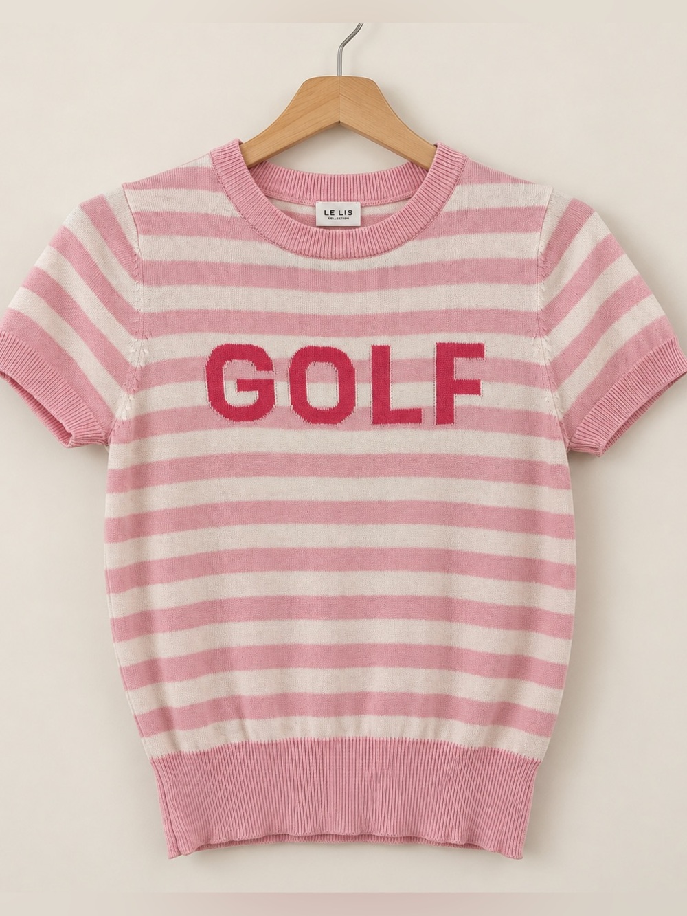 Le Lis Collection XS Pink Striped GOLF Short Sleeve Knit Sweater Top Preppy